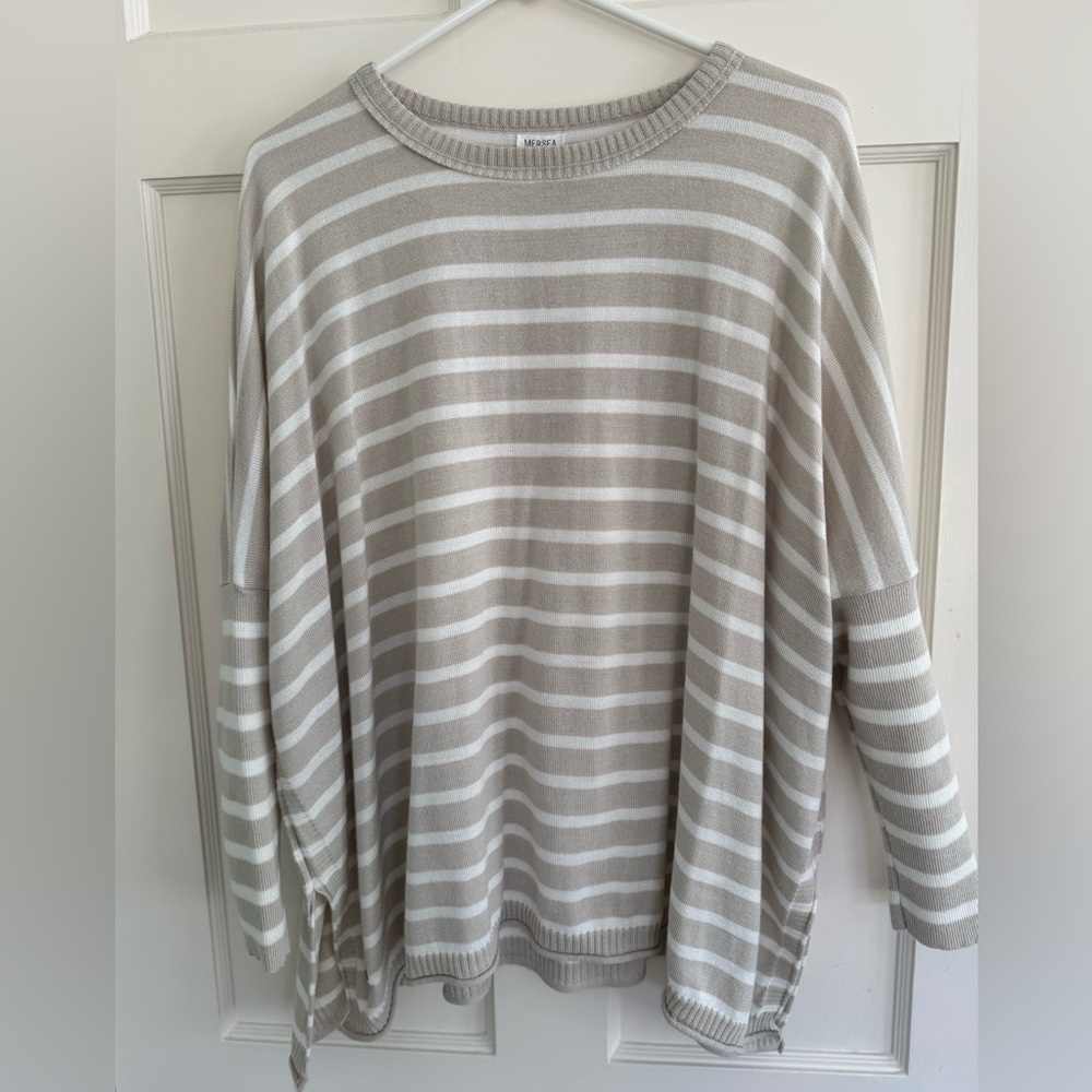 Mersea Striped Beige and White Sweater. Drapey one size